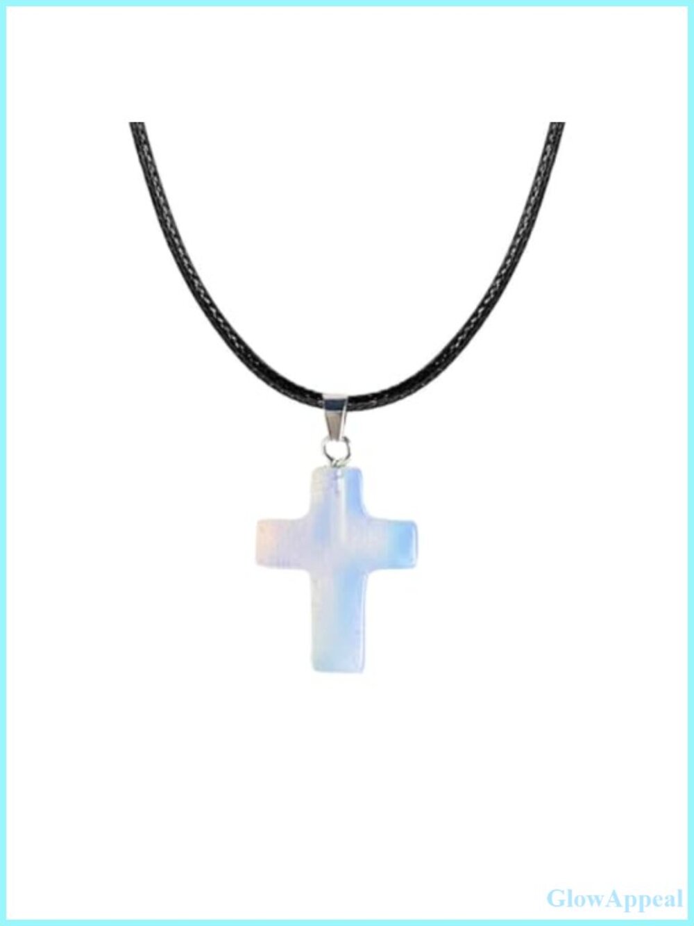Natural Stone Cross Heart Mushroom Pendant Necklace Black Leather Cord